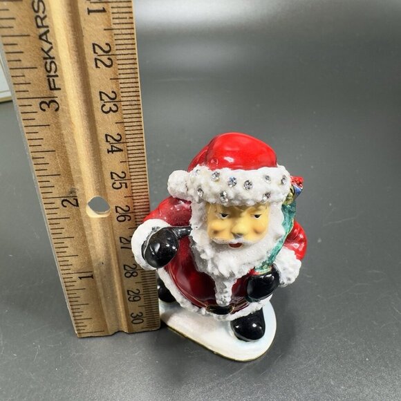Santa Claus Christmas Enamel Over Metal Bejeweled Hinged Trinket Box Pill Box - Picture 2 of 13